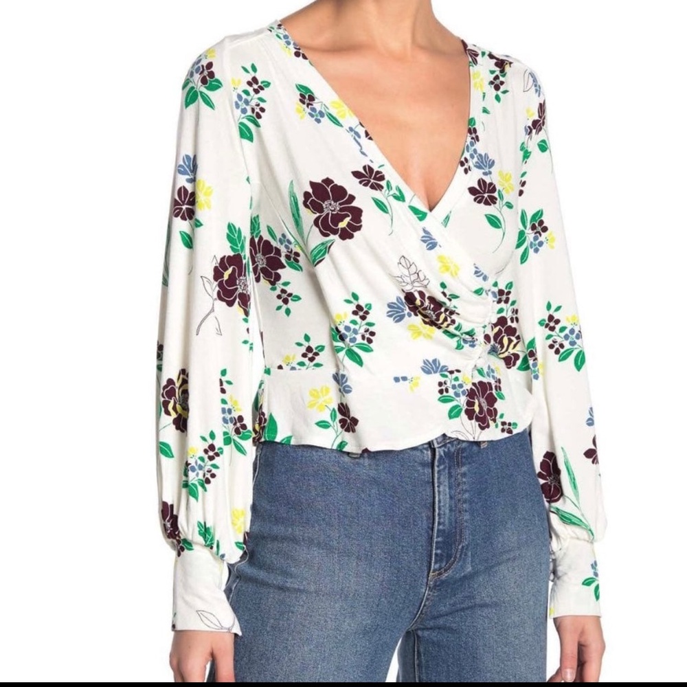 Free People Saturday Night Multicolor Floral Wrap Blouse XS